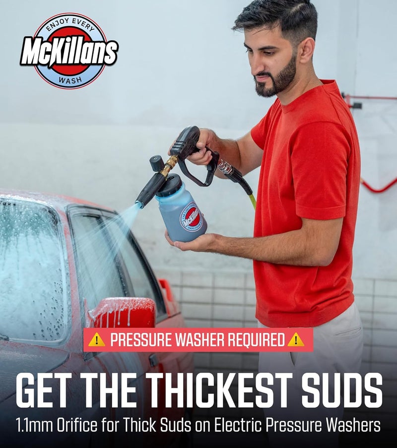 McKillans Pressure Washer Gun with Swivel & Foam Cannon Wide Mouth & M22-14mm Adapter - Adjustable Thick Foam - Power Washer Gun - 3/8" Male Plug & 1/4” Quick Connector Coupler - Image 2